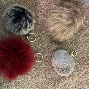 Faux Fur Pom Pom Keychain Set - Black, Brown, Red, Gray